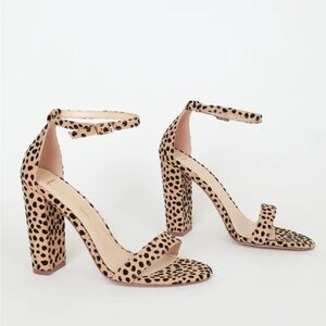 Lulu's Heels - Taylor Baby Cheetah Suede Ankle Strap Heels